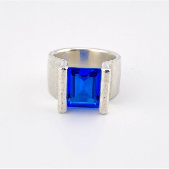 Massive Faceted Sapphire Blue CZ Sterling Ring Tension Set Stone by Quinn Sz 8.5 - Picture 6 of 12